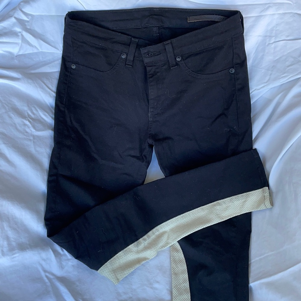 rag & bone black jeans with white leather detail